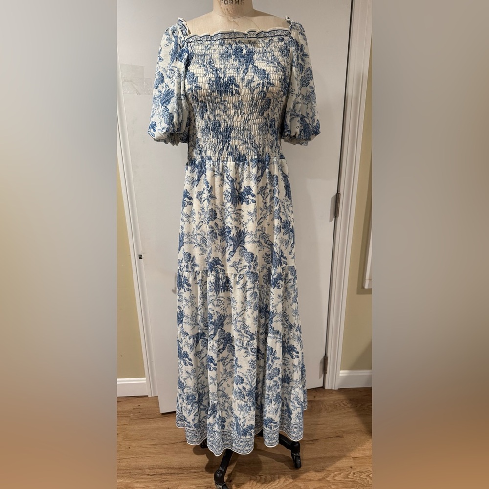 Max Studio White and Blue Patterned Maxi Dress size L